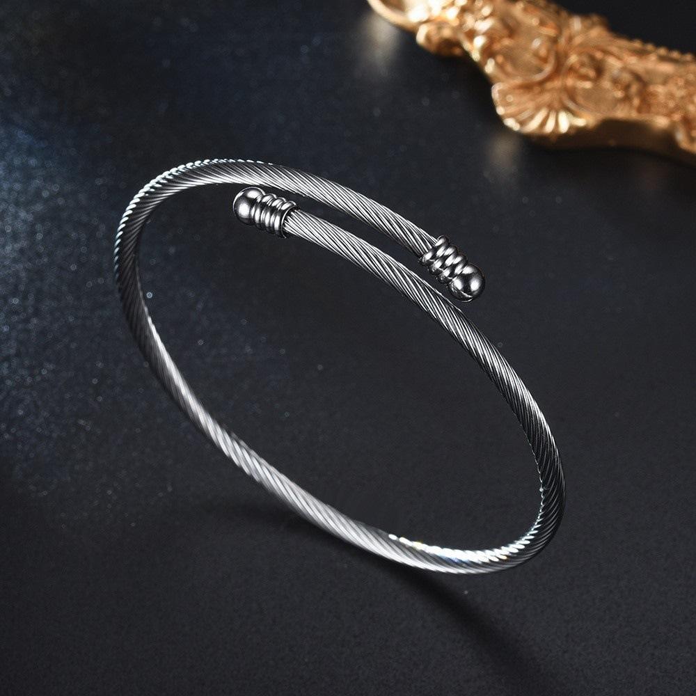Retro Vintage Punk Style Titanium Steel Stacking Bracelet Set 18K Gold Rose Gold Silver Men s Stainless Steel Open Wire Bangle Open/Adjustable&Titanium Steel серебряный