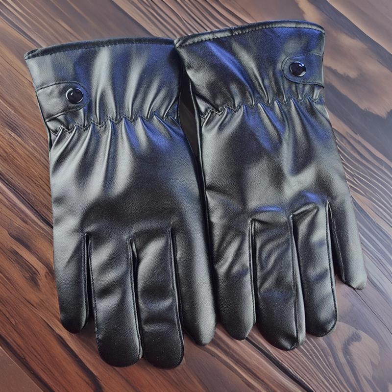 Guanti in Pelle Uomo Invernali da Equitazione Plus Velluto Ispessiti Caldi Antivento Impermeabili Touch Screen Inverno Equitazione Moto Crema
