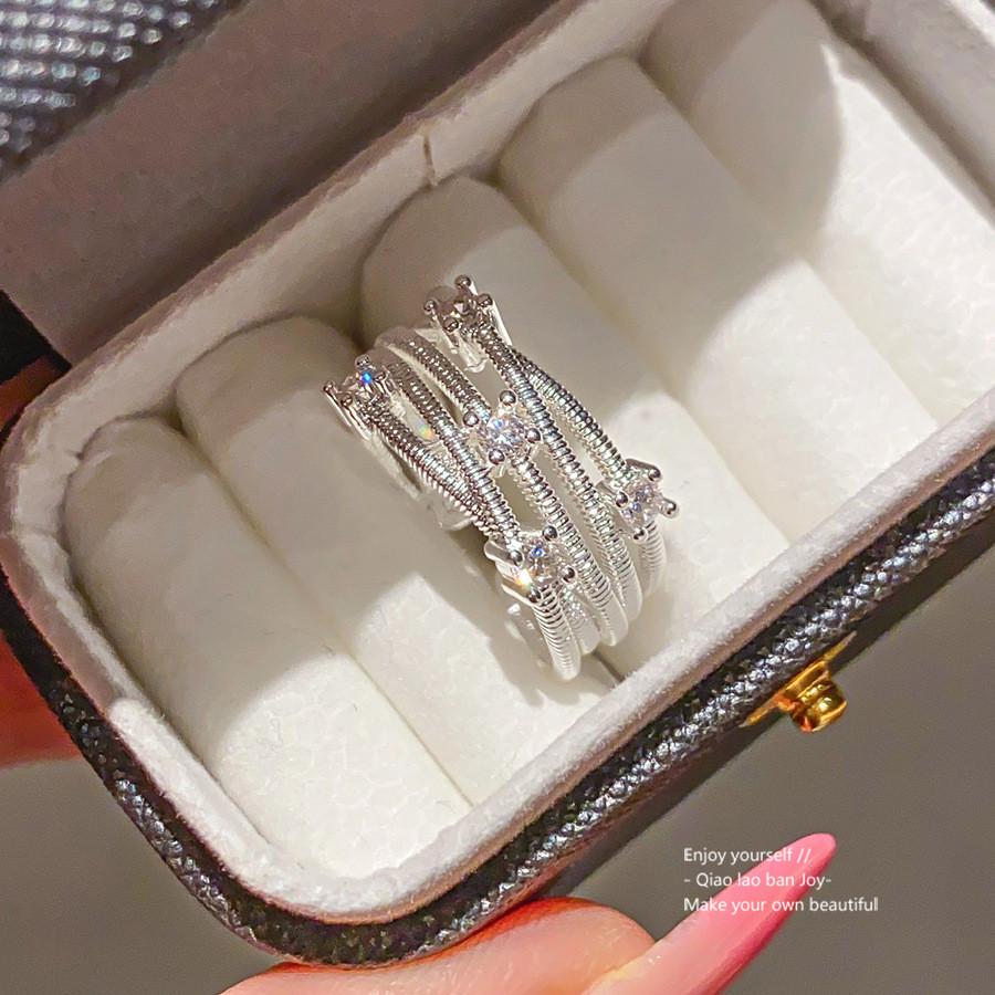 Modern Minimalist Multilayer Zircon Ring For Women With Geometric Design Gift