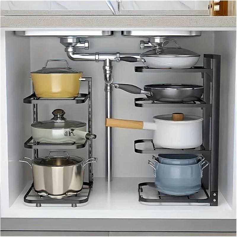 Verstelbare Pottenrek Organizer Keuken Koolstofstaal Pot Opbergrek Meerlaags Huishoudelijke Potten en Pannen Organizer Voor Kast
