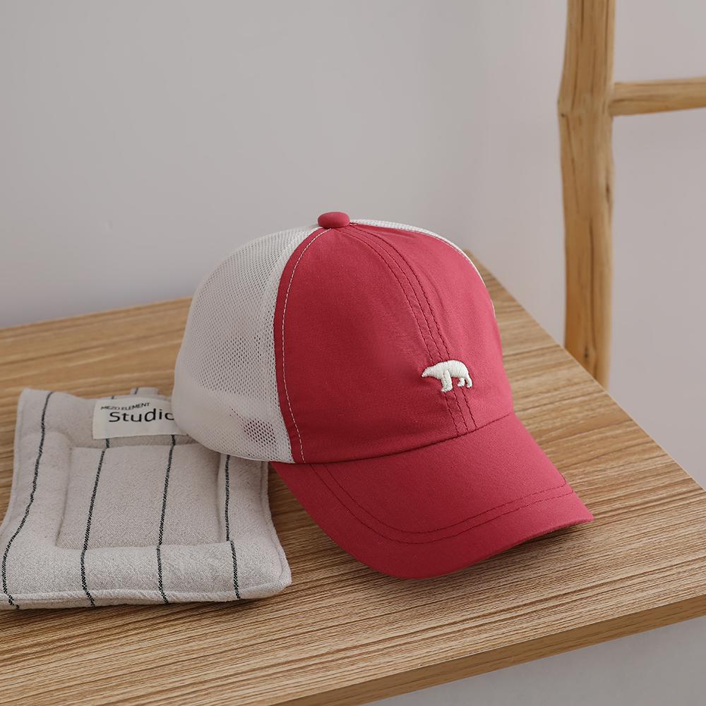 Solid- Embroidered Polar Bear Quick-Drying Baseball Cap for Summer, Breathable Mesh Children's Sun Protection Hat