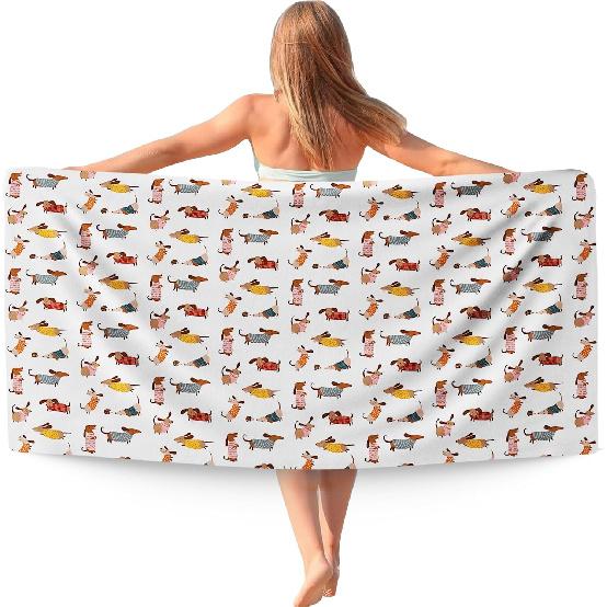 Cute Dog Dachshund Beach Towel Gifts for Women Dog Lovers Owner, Funny Dogs Wiener Microfiber Quick Dry Travel Sand Free Beach Towels Oversized Decor