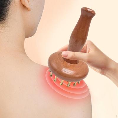 Wood Massage Tool Brass Head Comb,Manual Compact Deep Tissue 29 Tooth Meridian Brush for