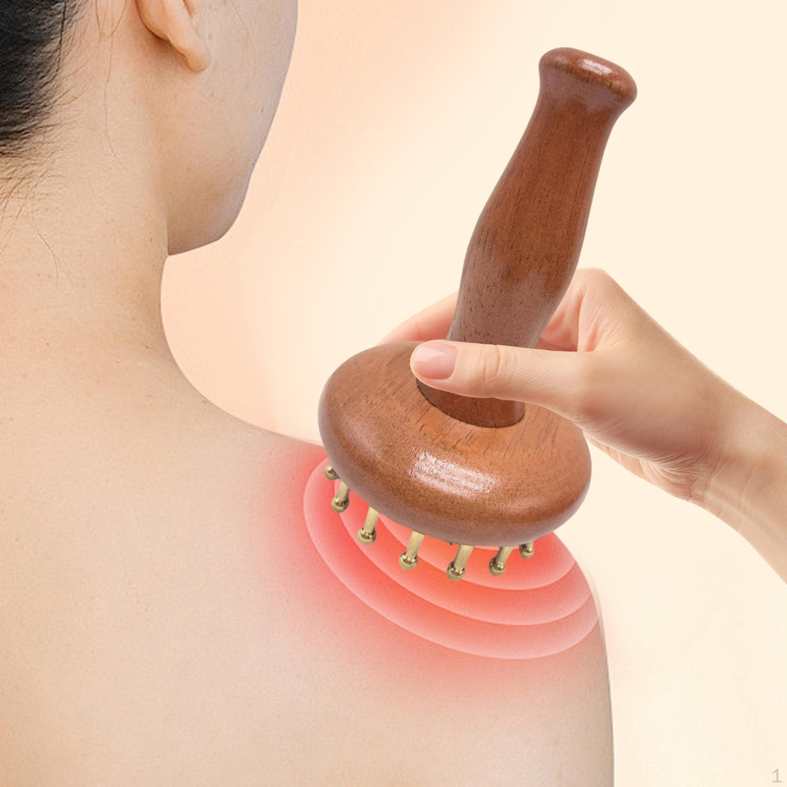 

Wood Massage Tool Brass Head Comb,Manual Compact Deep Tissue 29 Tooth Meridian Brush for