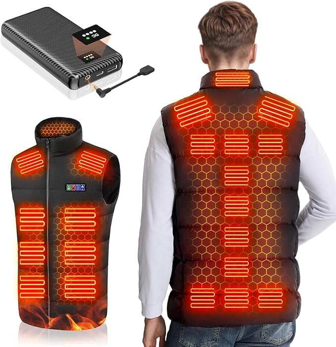 

2025 Heater Vest with 3A High Output and Japanese Fiber Fast Unisex [FGTGGG] High-Temperature 75°C DC7.4V 40,000mAh Power, Dual-Use DC/USB, 21-Point чёрный