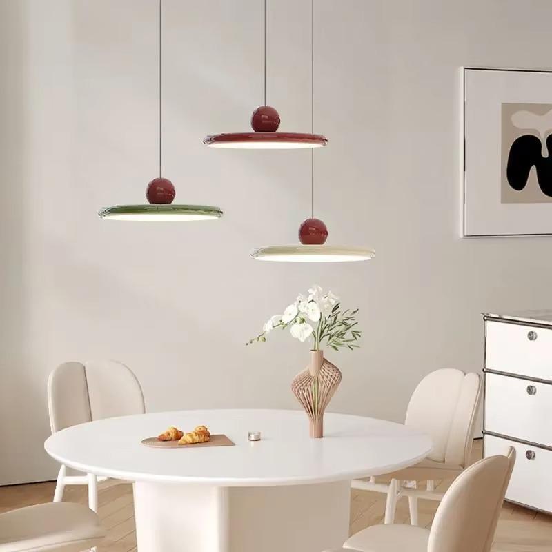 LED Nordic Pendant Light Macaroon Cream Color Wind Flying Saucer Lamp Bedroom Study Living Room Cafe Indoor Restauran Decoration