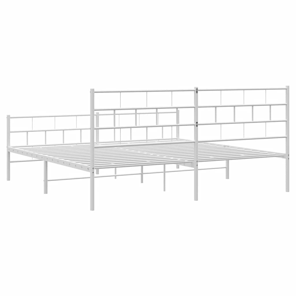 Metal Bed Frame with Headboard and Footboard White 193 x 203 cm