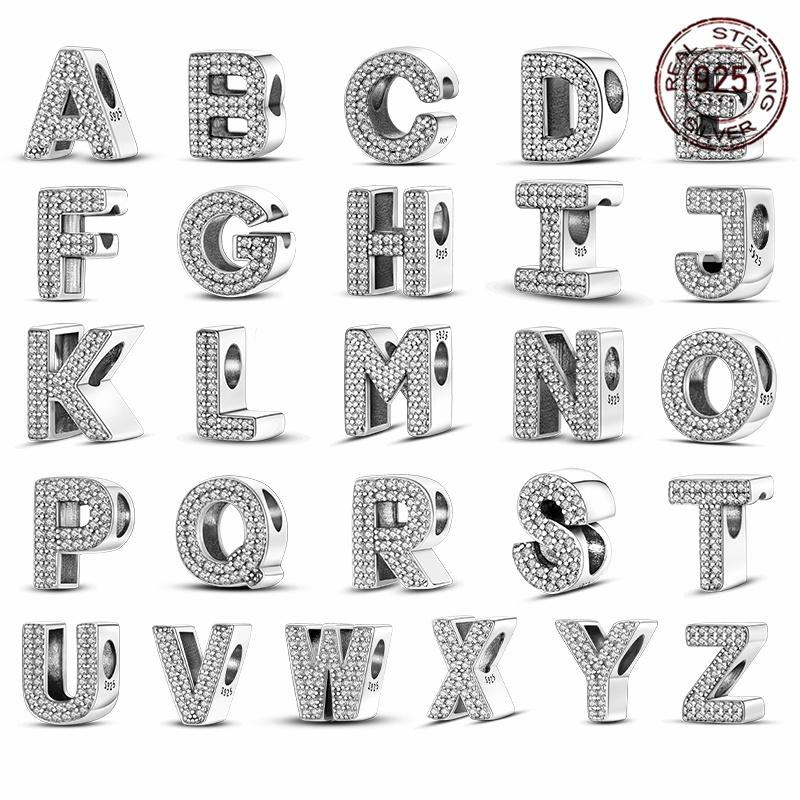 

Новые бусины из стерлингового серебра S925, 26 букв алфавита A, подходят для оригинального браслета S925, серебряные украшения «сделай сам», ювелирные изделия