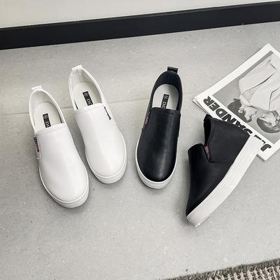 Fashion Women's Leather Spring Trend Casual Flat Shoes  Fashion Solid Color Slip-on Thick-soled Vulcanized Shoes for Women Plus Velvet