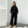 226 Fashion Button Striped Tracksuit Retro Stand Collar Jacket Wide Leg Sweatpants Two Piece Set