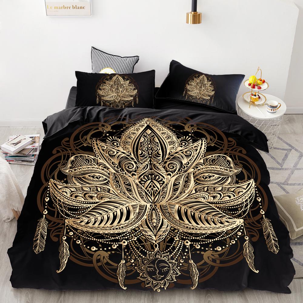 3D HD Digital Printing Bedding Set,Black Duvet Cover Set Queen Cal King,Bedclothes Golden Dragonfly Drop Shipping