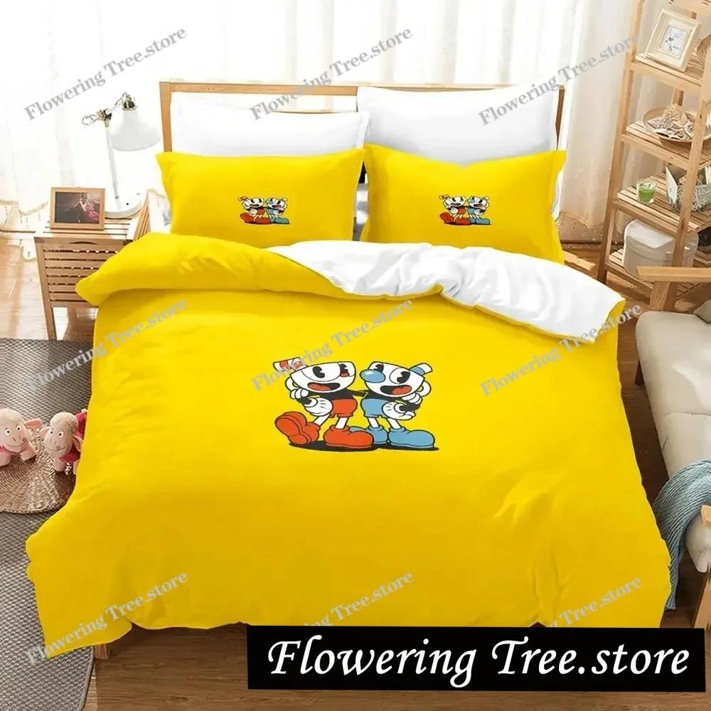 Cartoon Mugman Cuphead Bedding Set Duvet Cover Bed Set Quilt Cover Pillowcase Comforter king Queen Size Boys Adult Bedding Set