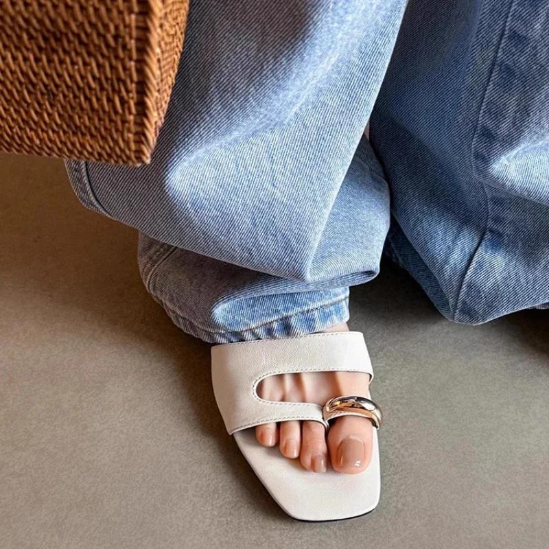 Fashion Elegant Mid Heels Women's Slippers Clip Toe Heeled Sandals Woman Shoes 2025 Summer Fashion Flip Flops Shallow Sandalias De Mujer