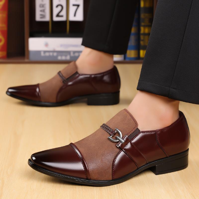 Fashion Designer Men's Pointed Suede Patchwork Wedding Shoes Male Slip On Loafers Formal Dress Footwear Zapatos Hombre