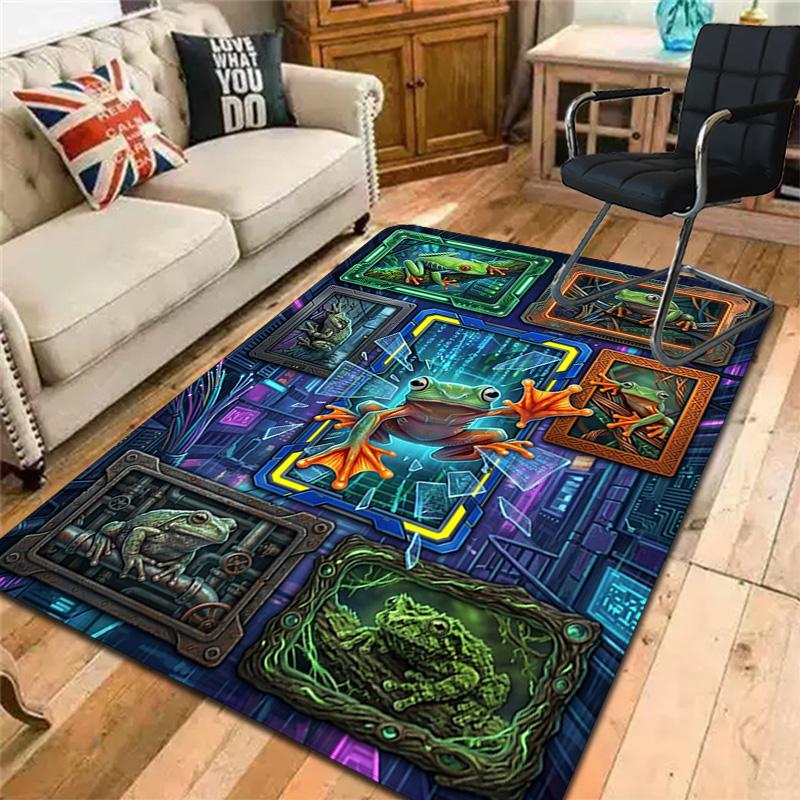 Froggy Frames Cyberspace Pattern Rug Floor Mat for Living Room or Bedroom Soft and Comfortable Carpet a Gift for Birthday and Holiday.