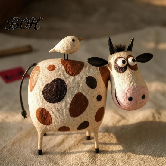 Pastoral Aesthetic Decor Cute Milk Cow Statue, Handcrafted Resin Ornament, Farmhouse Animal Figurine for Unique Artistic Craft Home Decor, Rustic