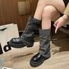 Black fashion explosion thin small thin medium length boots women's shoes 2025 new autumn thick heel trouser boots