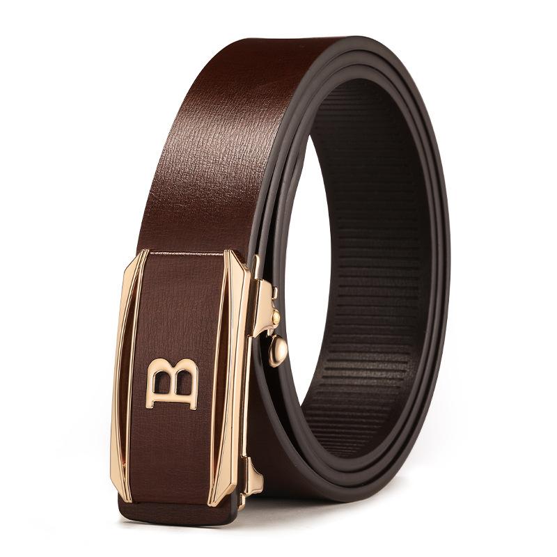 Business and Casual Simple and Versatile Cowhide Belt for Men's New Style Toothless Automatic Buckle Belt for Middle Aged and Young Men's Belt