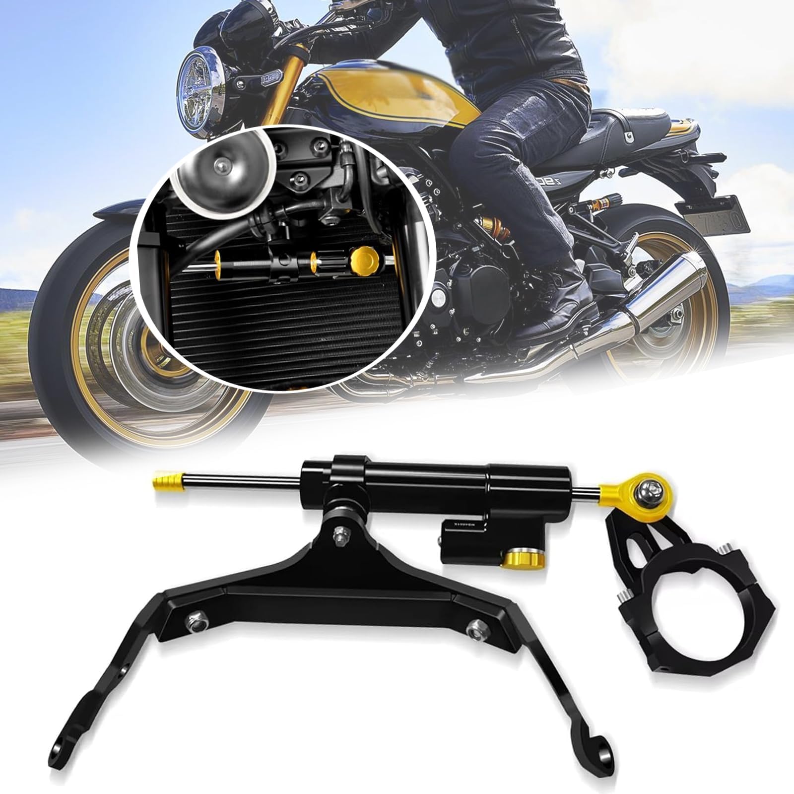 

HJSYYDS для Z900RS Z900RS 2025 2024 Демпфер направления коррекции Демпфер устойчивости рулевого управления Мотоаксессуары для Z900RS 2023 2024 2025 2018-2022 чёрный