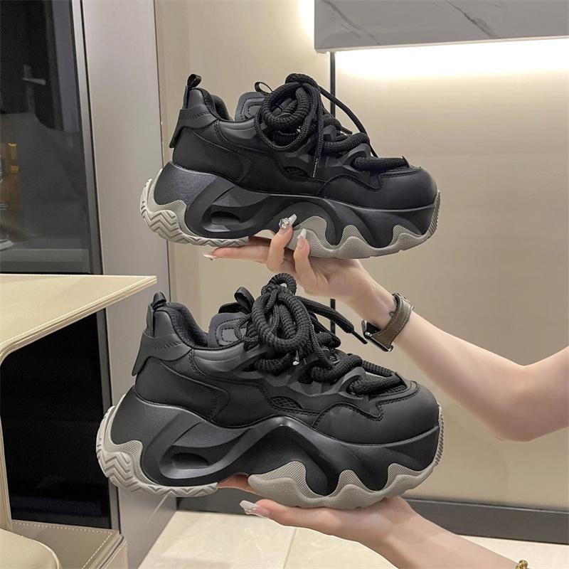 CINESSD New Fashion Sneakers Women New Autumn Hidden Heel Platform Sports Dad Shoes Woman Lace Up Breathable Mesh Casual Shoes
