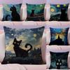 Schwarze Katze Niedliche Kissenhülle Natürliche Leinen-Kissenbezug Doppelseitiger Druck Dekorative Sofakissenhülle Heimdekoration Geschenk