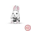 925 Sterling Copper Cute Elephant Dog Paw Print Cat Rabbit Cartoon Beads Fit Original Pantaro Charms Bracelet DIY Zircon Making