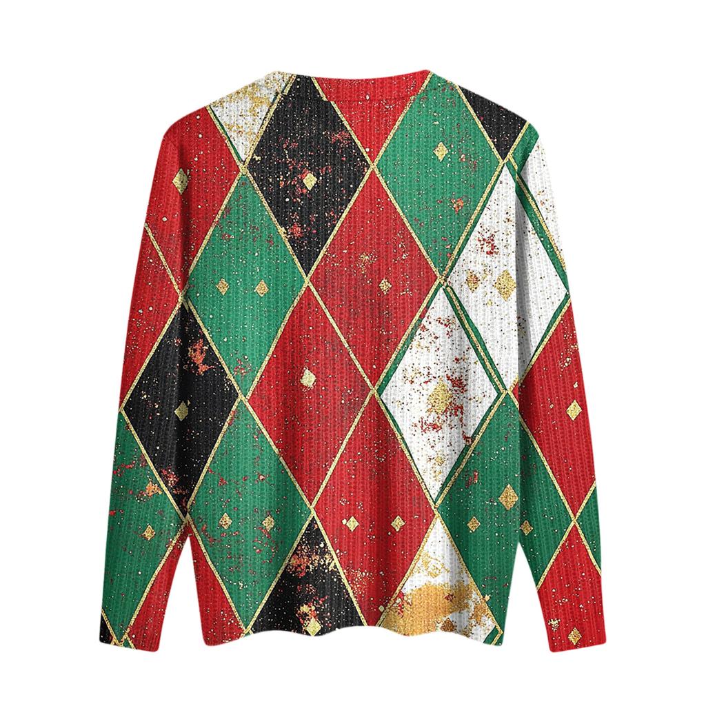 Women's Cute Sweatshirt Knitted Fashion Casual V-neck Long-sleeved Cozy Print Top
