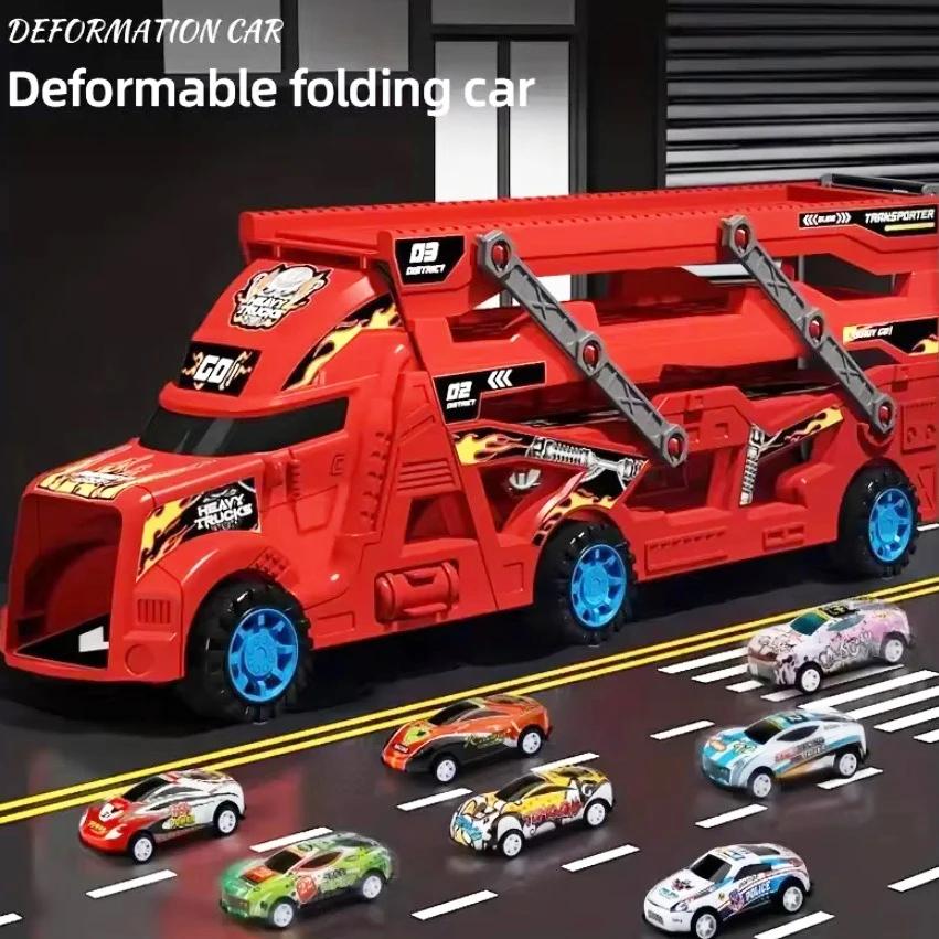Kid Large Truck Deformation Transporter Car Toys Ejection Race Track Transport Truck Folding Track Racing Vehicle Toy Set for Daily Use