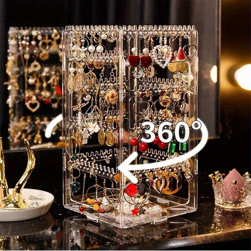 Earrings Jewelry Box Display Frame Rotating Large-capacity Multi-layer Transparent Axle Hanging Earrings Necklace Shelf.