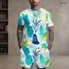 Men Plus Size Round Neck Short Sleeve Yellow Brown Red Printed Tie Dye Two Piece Shorts Set