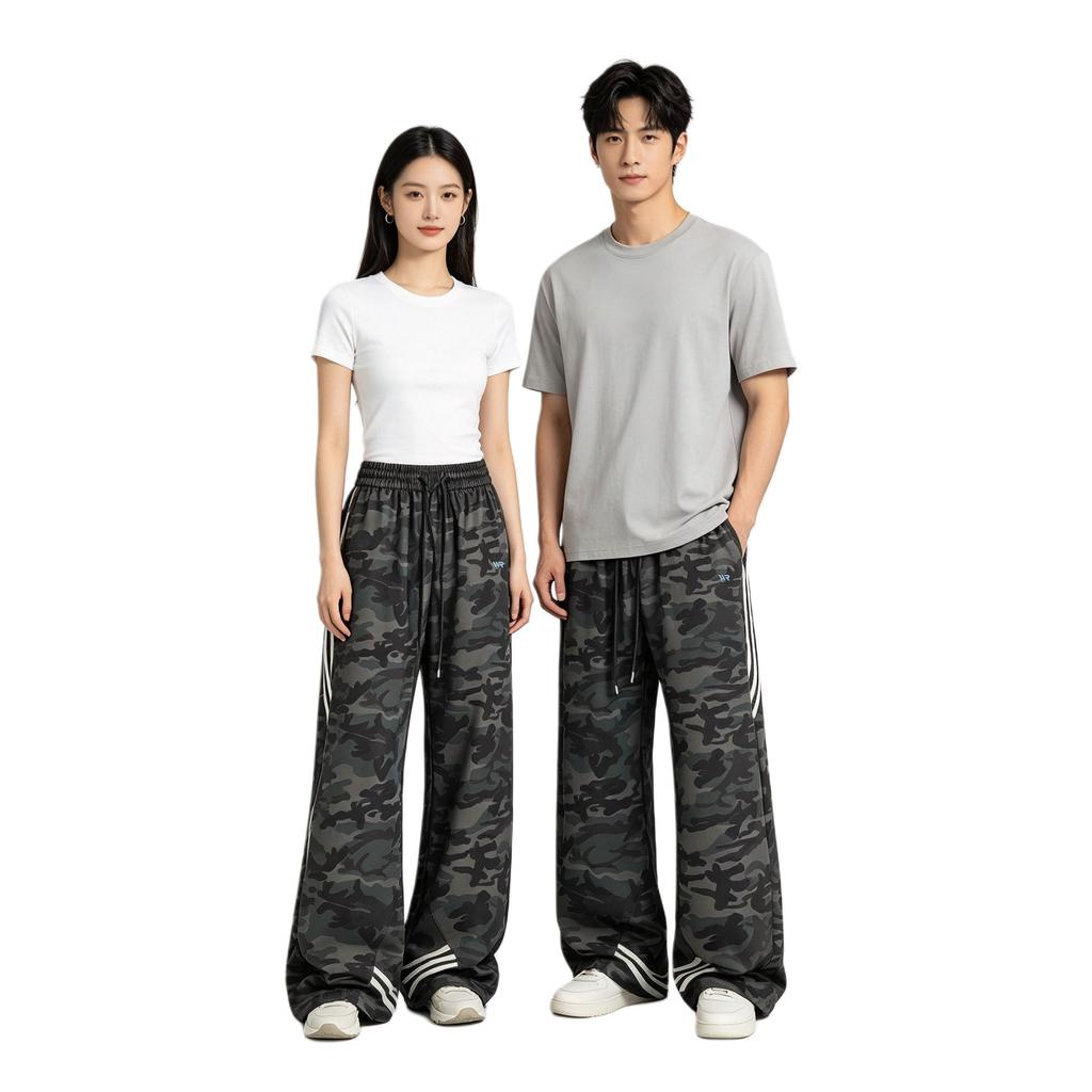 Warrior Three Stripes Camouflage Quick-Dry Pants Cool Breathable Comfortable American Trend Retro College Style Lace-Up Straight Leg Pants 26071602-M