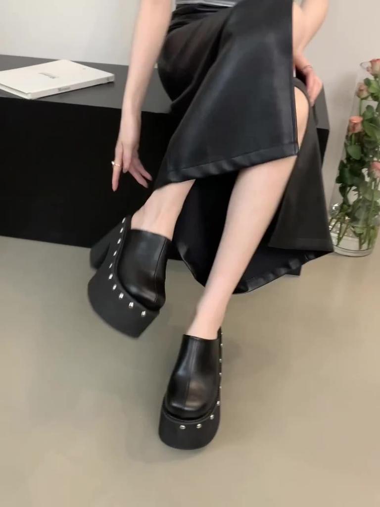 Scarpe Borchie Basso Donna Pantofole Piattaforma Copri Punta Taglia Grande Ciabatte Zoccoli con Tacco 2026 Alto Roma Scandali Tessuto PU Gomma Super