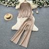 Autumn Winter Women Casual Knitted Sweater Trouser Two Piece Set Full Sleeve Flower Pullover Tops and Wide Leg Pant Tracksuit