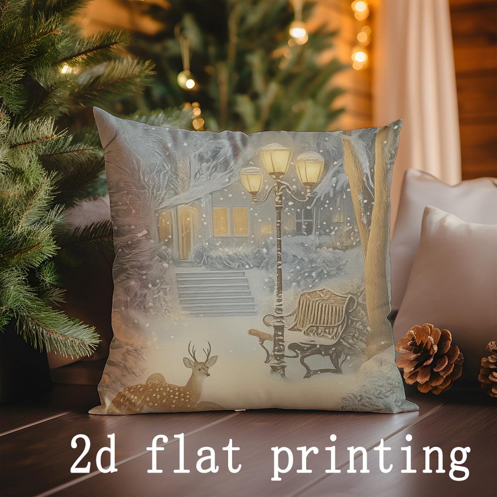 Home Decor Winter Village Scene Pillowcase Suitable For Sofa Bedroom Car Pillow Cover Cushion Rectangular Back Cushion