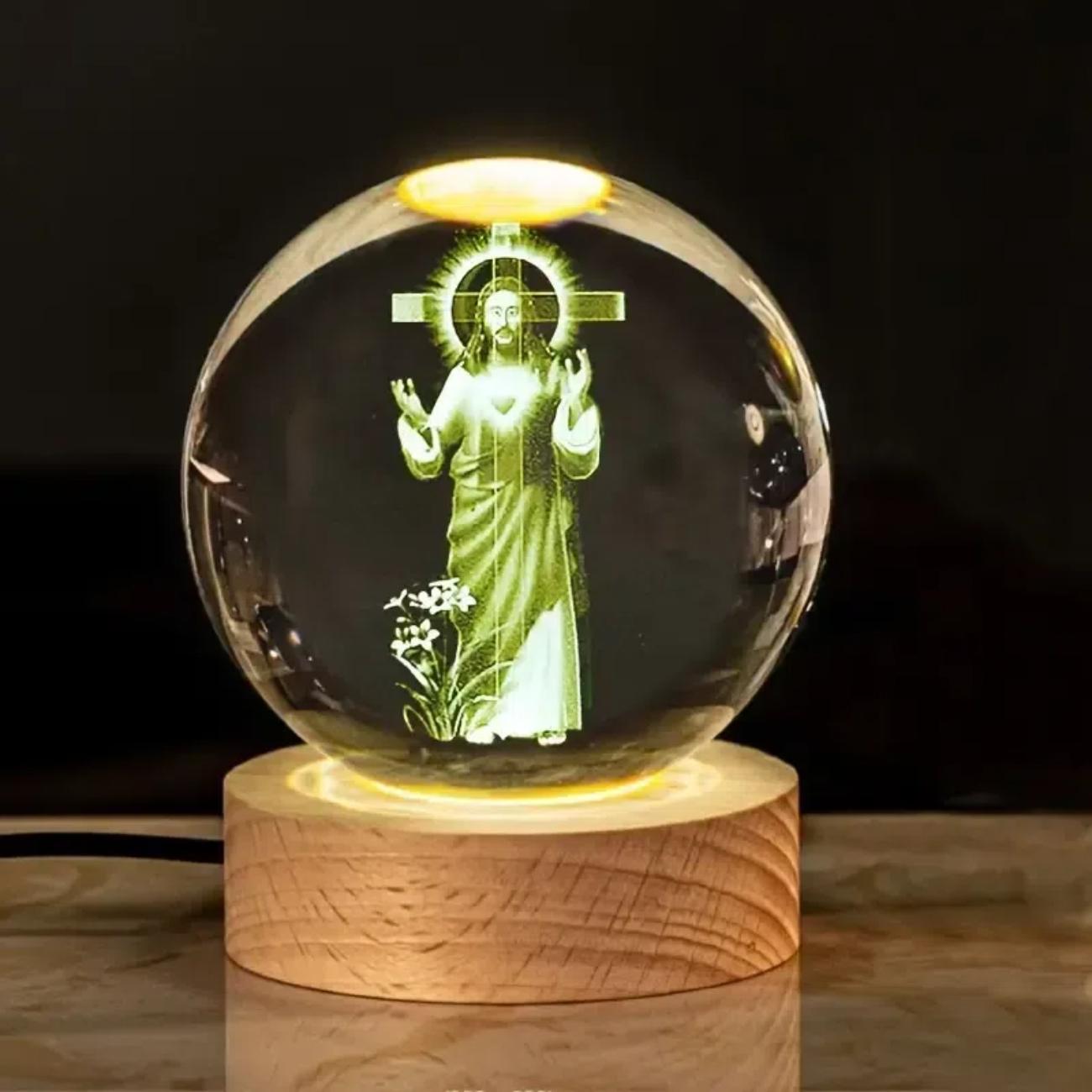 

1pc, Jesus religious nightlight, diameter 2.36 or 3.15 , birthday gift glass globe, home desk lamp decoration with wooden base, 2.36inches