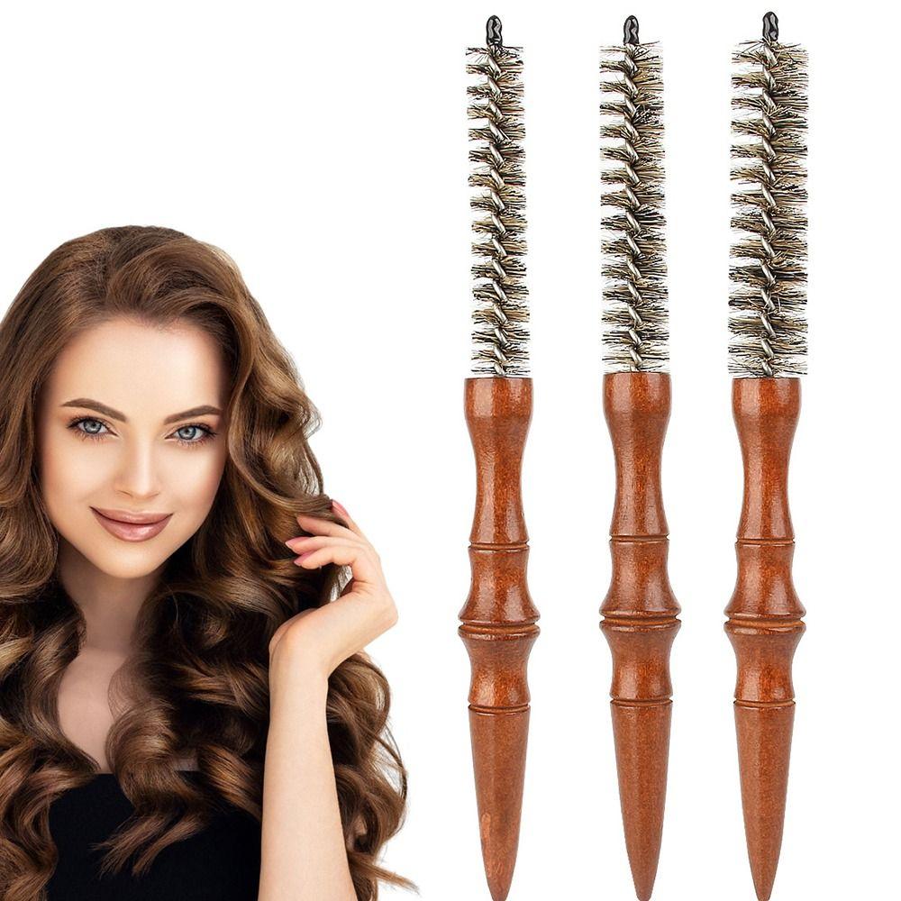 Antistatic Properties Mini Curling Comb Solid Wood Handle Hair Rolling Brush  Scalp Massage