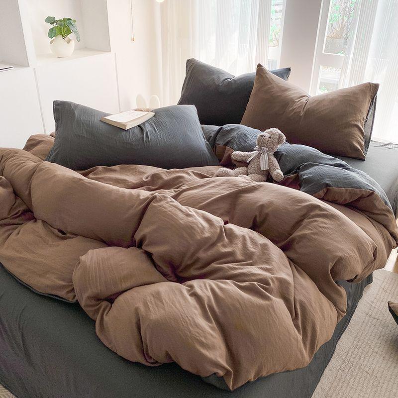 G5Z Cotton Bedding Set - Simple Solid Color, 3 or 4-Piece Options for Double or Single Bed