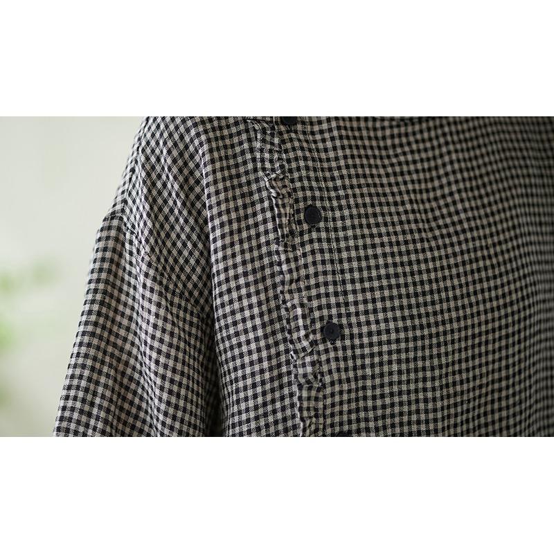 DIMANAF 2026 Plus Size Summer Women Blouse Shirts Tunic Oversize Loose Casual Lady Tops Vintage Lady Plaid Black