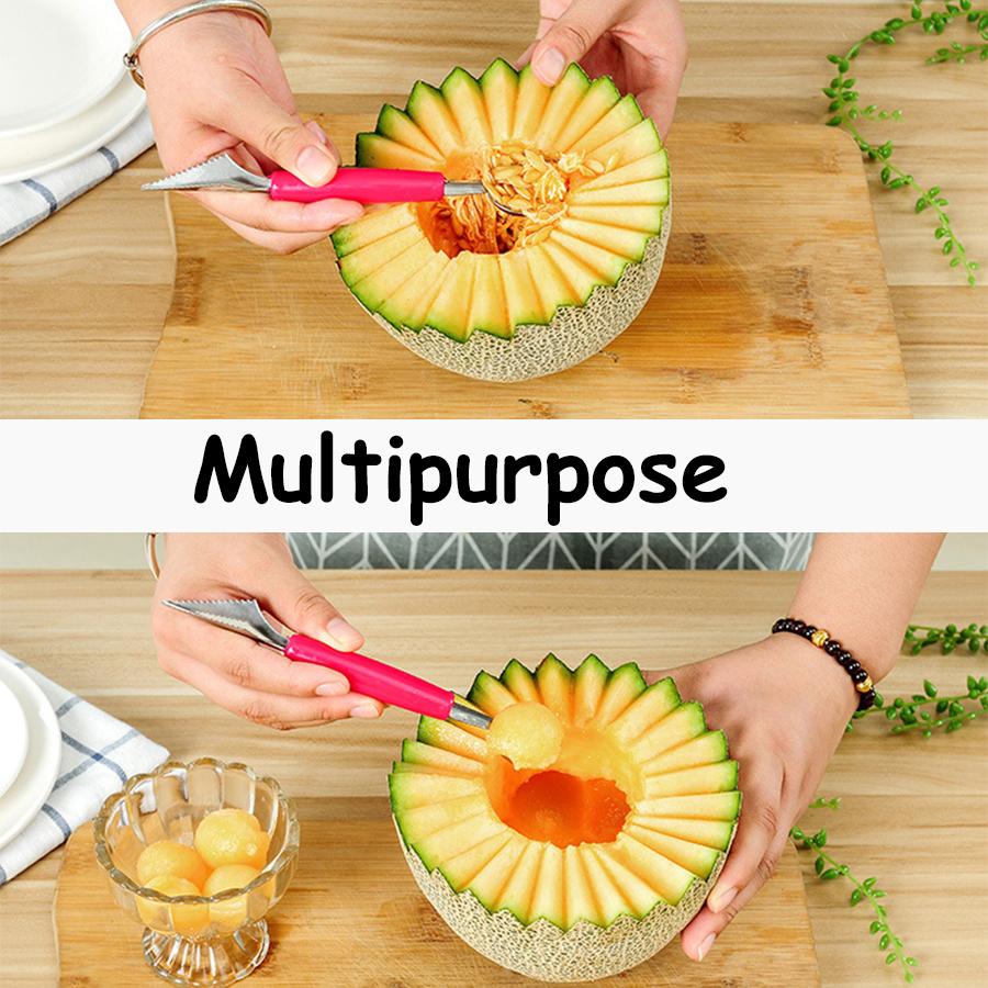 2pcs Double-Headed Metal Fruit Baller Spoon Multi-use Fruits DIY Carving Tool for Watermelon Melon Pitaya Easy Scoop for Dessert