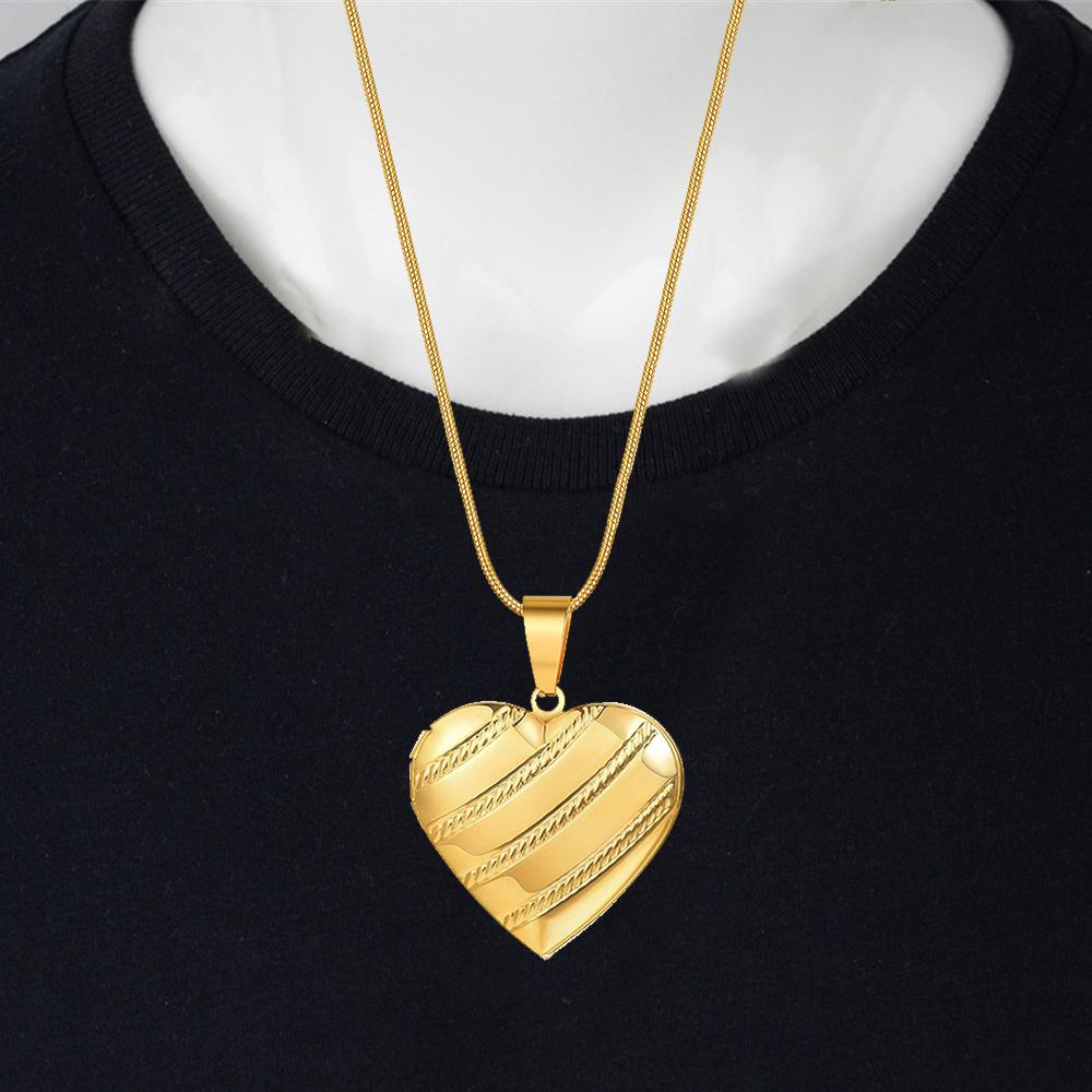 Romantic Photo Frame Heart Locket Pendant Female Gold Color Stainless Steel Snake Bone Chain Necklace For Women Jewelry Gift