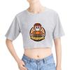 Women's Stylish Burgerpommes ICrimax Printed T-Shirt Short Sleeve Round Neck Slim Fit Wild Casual Crop Tops for Summer