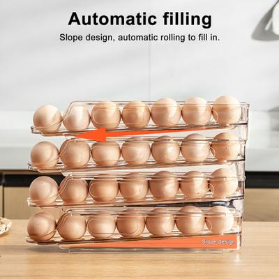 Automatic Rolling Egg Storage Rack Large Capacity Transparent Design Refrigerator Egg Organizer Storage Dispenser