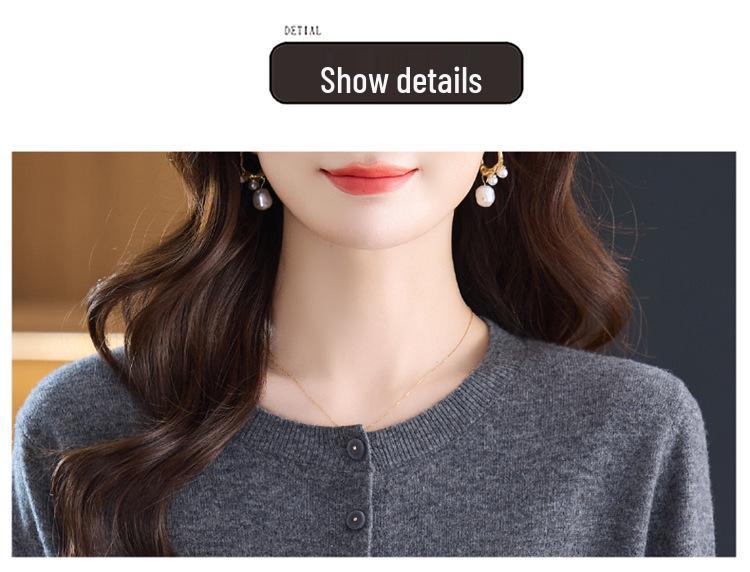 Women's Solid Color Wool Jacquard Long Sleeve Cardigan Sweater