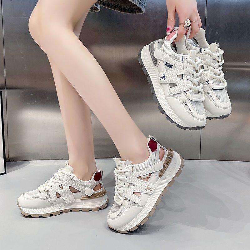Hollow single mesh platform casual women's sandals Forrest Gump shoes 2025 summer breathable versatile deodorant sports dad shoes tide