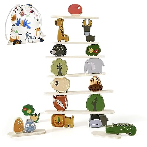 Shinse Animal Building Blocks, Balance Game, Stacking Toy, Fun Wooden Educational Toy, Montessori, Focus, Fingertip Training, Shape Recognition, Early