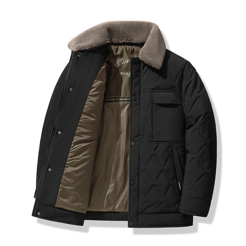 Men's Winter Cotton Jacket with Detachable Fur Collar - Warm, Versatile, Dad's Casual Wear for Cold Weather