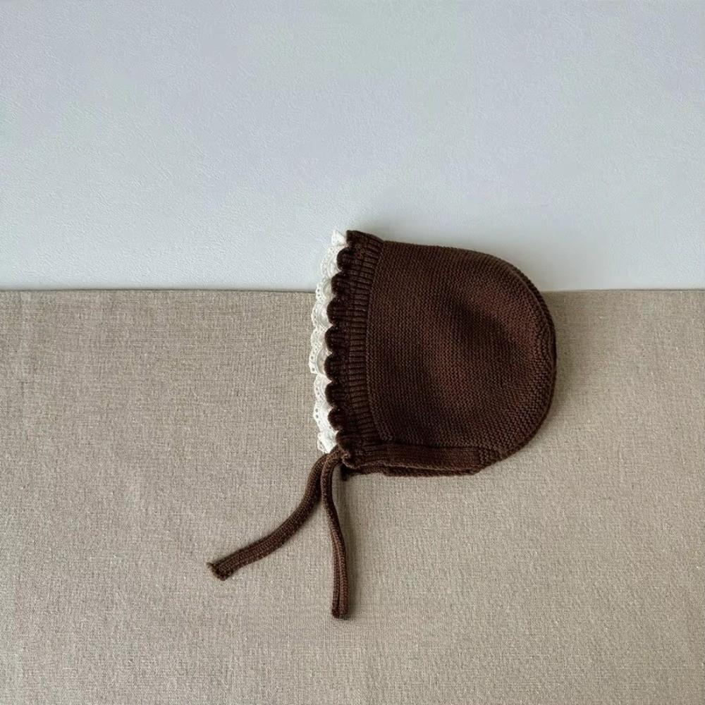 Ruffle Lace Ear Protection Cap Solid Color Knitted Wool Hat New Autumn Winter Cap Boys Girls