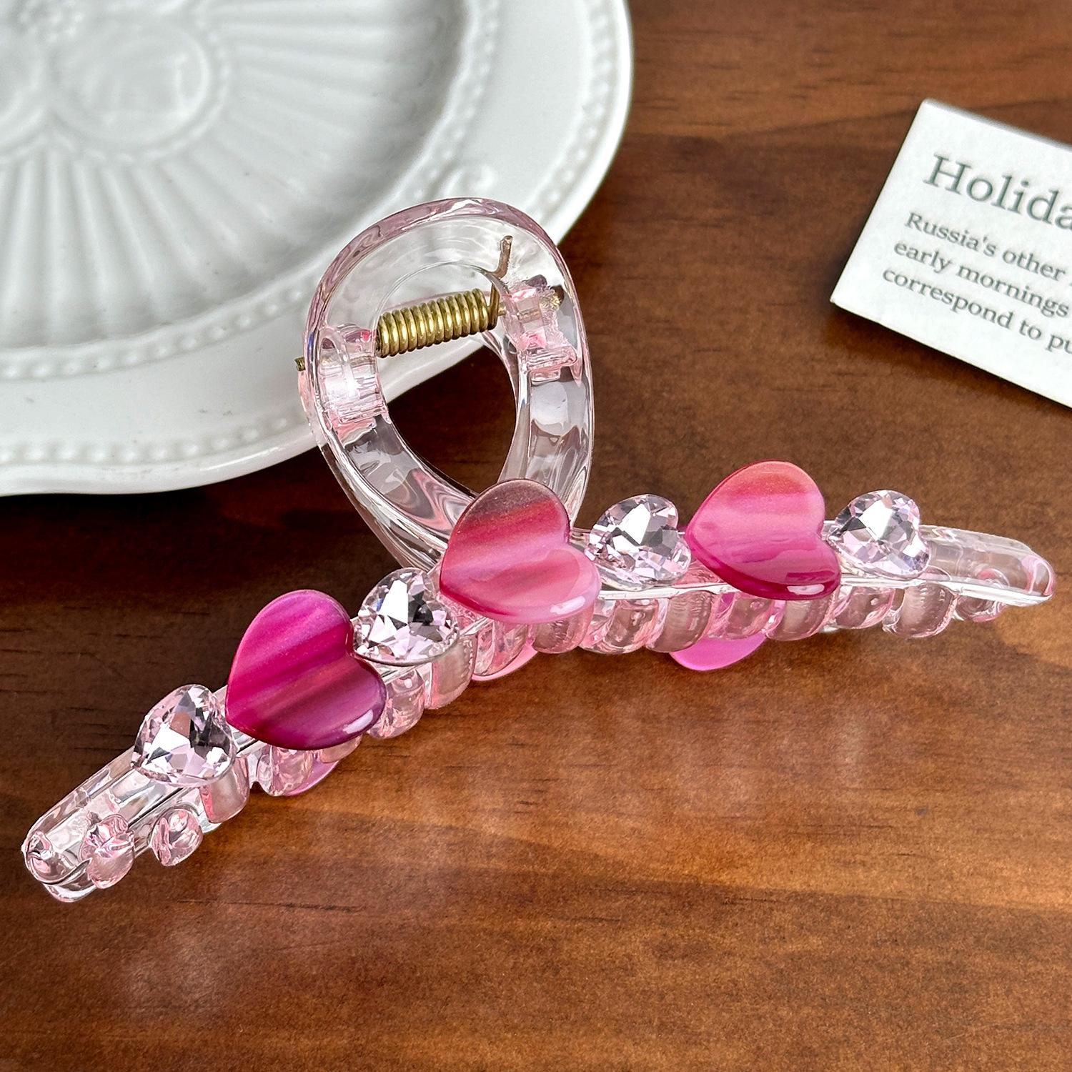 

Charming Heart Shaped Hair Clip With Sparkling Rhinestones For Stylish Girls Pink