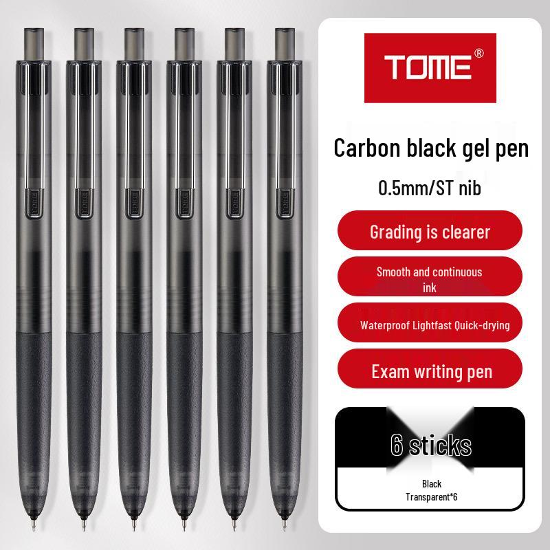 TOME TM701 Carbon Black Click Gel Pen, 0.5mm, Black Ink for Exams