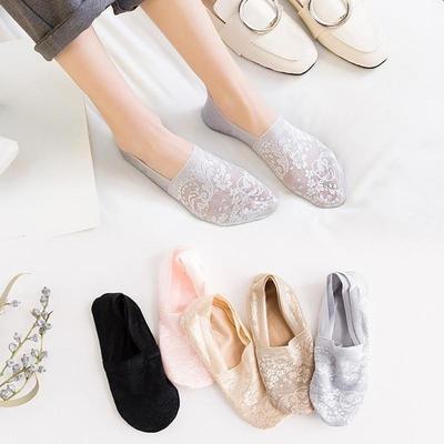 Women Girl Cotton Lace Antiskid Invisible Liner No Show Peds Low Cut Socks